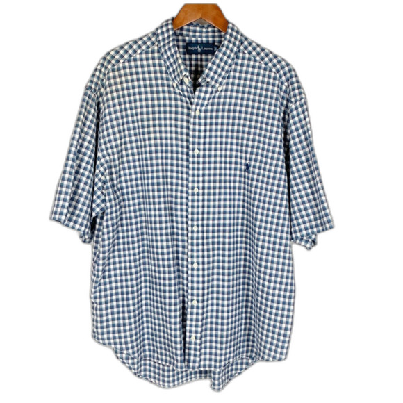 Ralph Lauren Shirt Mens S Button Down Collar Blue White Plaid Short Sleeves - Picture 5 of 7